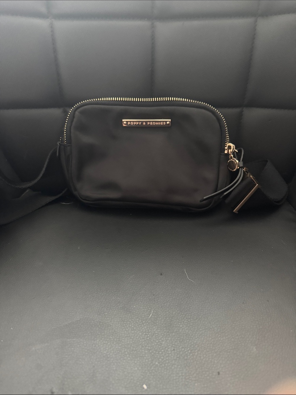 Poppy & Peonies Black Nylon Crossbody with Gold Accents